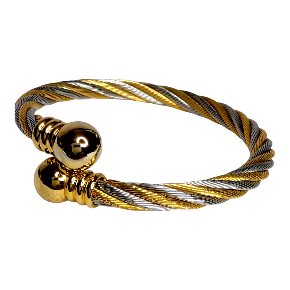 Two Tone Twisted Gold Silver Stainless Steel Cuff Bracelet‎ Women's Jewelry
